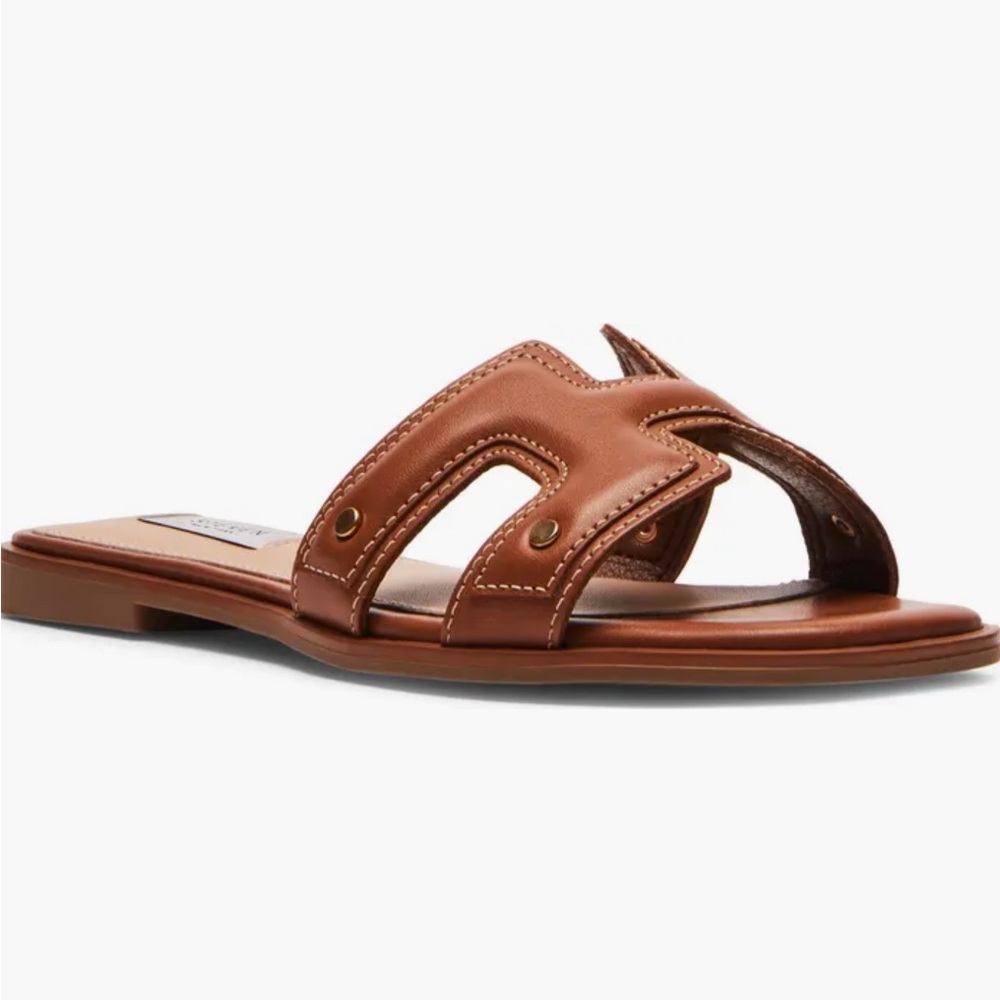 Brown Leather Slide Sandals